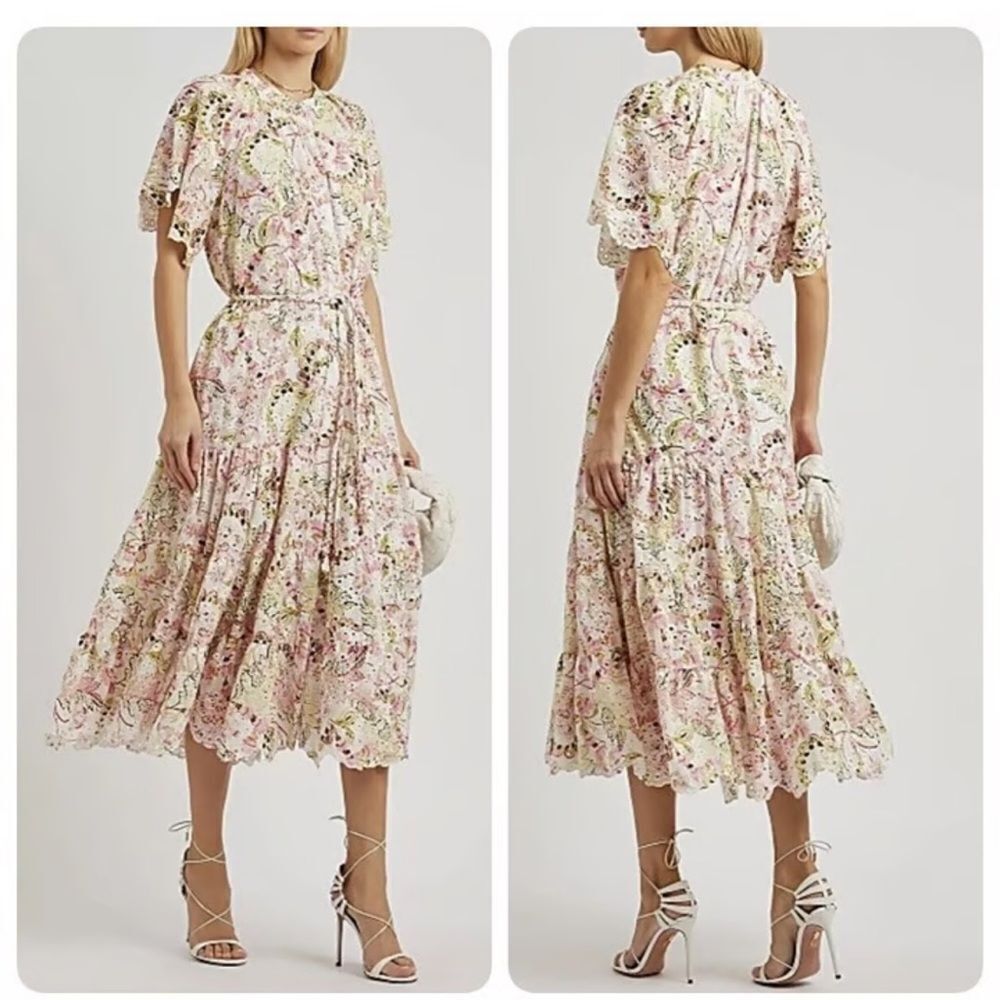 Misa Los Angeles Embroidery Pink and Cream Floral Maxi Dress .Size XS